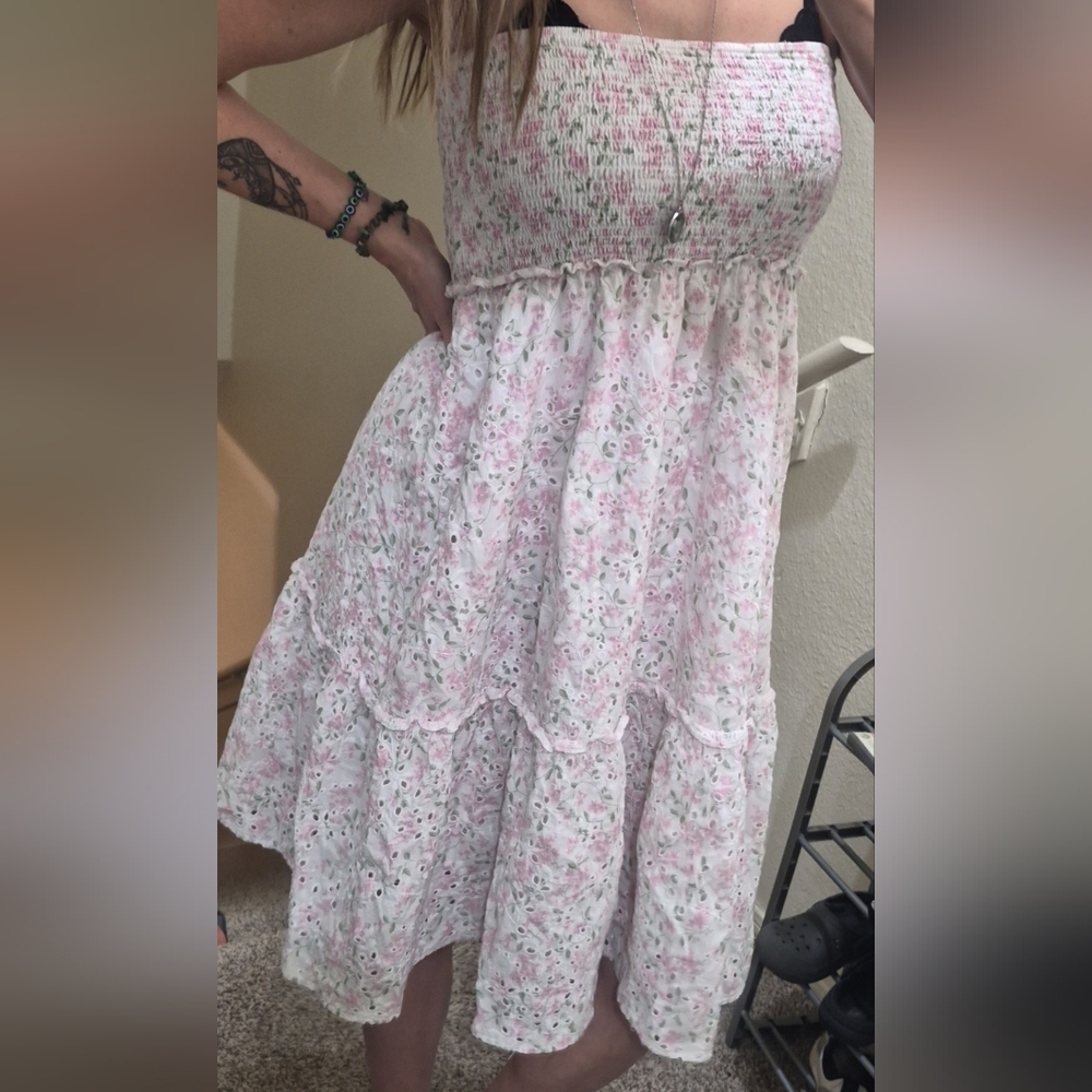 Altar'd State Pink and White Smocked Dress